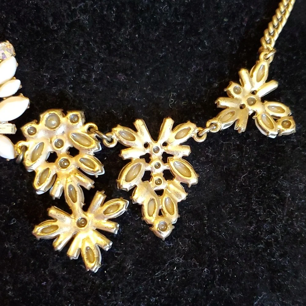 J. Crew brasstone statement necklace with cream marquis stones and ab stones